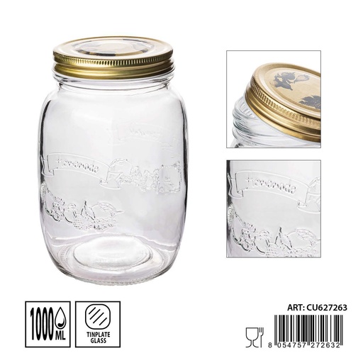 [0235299] Tarro de cristal 1000 ml 10x10x16.9 cm - Almacenamiento de alimentos y recipientes de vidrio
