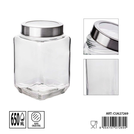 [0235305] Tarros de cristal 650ml 9X9X14cm - Artículos de hogar y tarros de almacenamiento