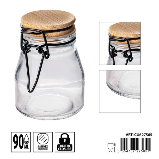 [0235961] Tarros de cristal herméticos 90ml dimensiones 6.3X5.8X8cm - Artículos de hogar y tarros de almacenamiento