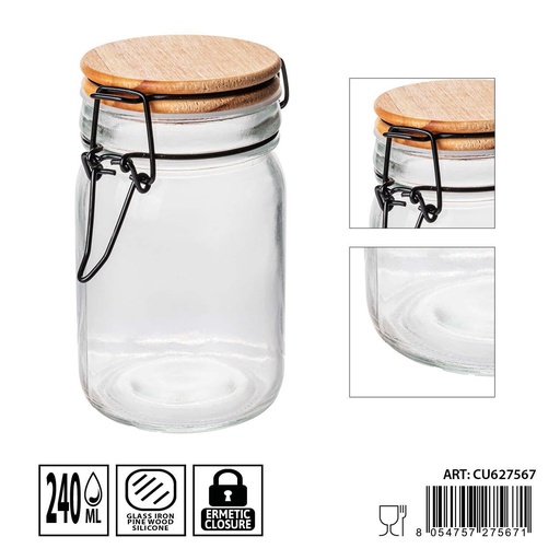 [0235963] Tarros de cristal herméticos 240ml dimensiones 9X6.7X12cm - Artículos de hogar y tarros de almacenamiento