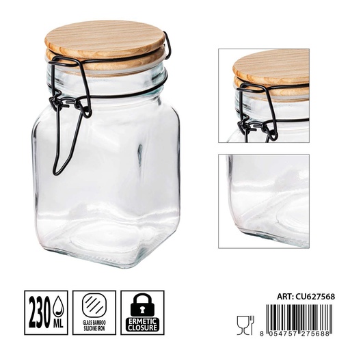 [0235964] Tarro de cristal tapa pino 230 ml 10x6.7x12 cm - Almacenamiento de cocina