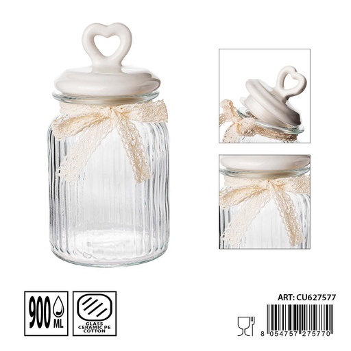 [0235969] Tarro de cristal con tapa de cerámica 900ml 12x12x21 cm - Utensilios de almacenamiento