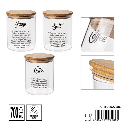 [0235976] Tarro de cristal con tapa de bambú 700 ml 10.5x10.5x13 cm - Accesorios de almacenamiento
