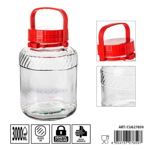 [0236164] Tarros de cristal con asa 3000ml dimensiones 15.5X23.5cm - Artículos de hogar y tarros de almacenamiento