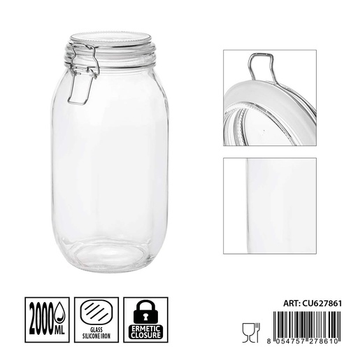 [0236166] Tarros de cristal herméticos 2000ml dimensiones 13X25cm - Artículos de hogar y tarros de almacenamiento