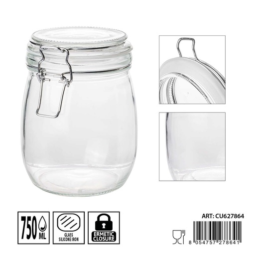 [0236169] Tarros de cristal herméticos 750ml dimensiones 11X14.5cm - Artículos de hogar y tarros de almacenamiento