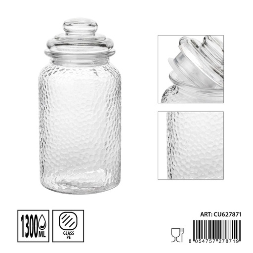[0236176] Tarro de cristal con tapa 1.3L - Organizador para alimentos (11x23 cm)