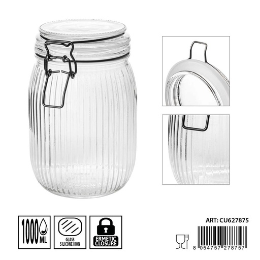 [0236180] Tarro de cristal hermético 1L - Almacenamiento y conservación de alimentos (11.3x11.3x15.3 cm)