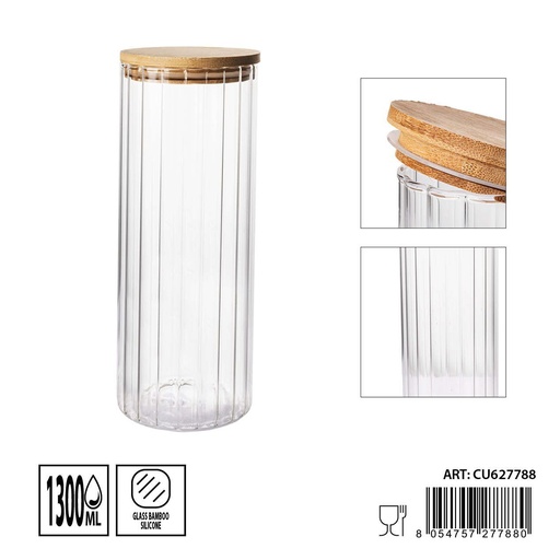 [0236277] Tarros de cristal con tapa de bambú 1.3L 9x24 cm - Almacenamiento y tarros herméticos