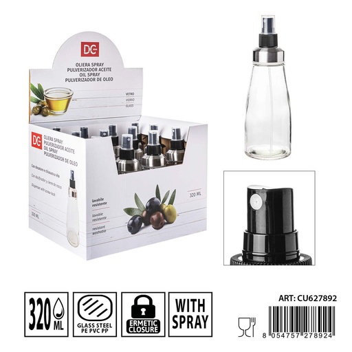 [0236197] Aceitera spray de cristal 320 ml - Dispensador de aceite (6.8x6.8x20.5 cm)