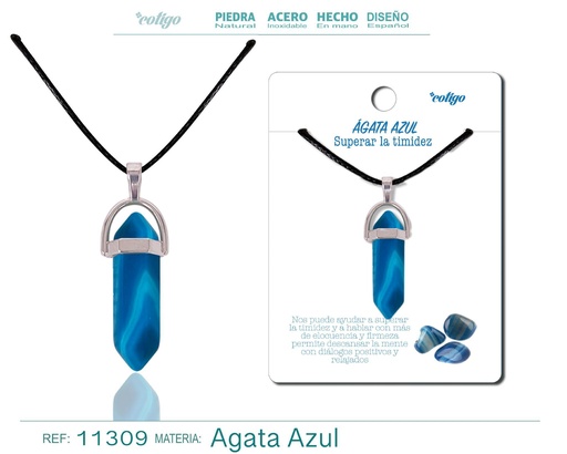 [11309] Colgante de ágata azul en forma de punto - Joyería de piedras naturales