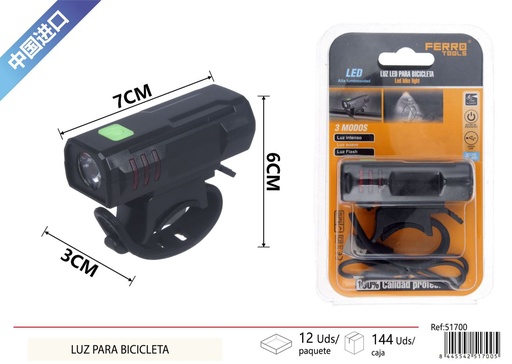 [51700] Luz para bicicleta recargable USB - Iluminación para exteriores
