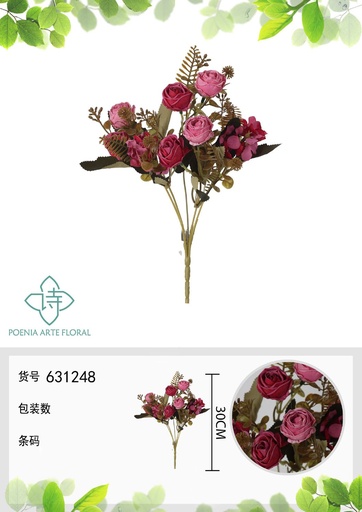 [631248MORADO] Ramo de flores artificiales con peonías con bordes quemados de 30 cm - Decoración floral