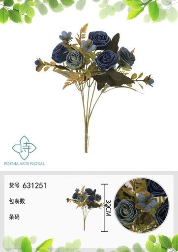 [631251AZUL] Ramo de flores artificiales con bordes quemados de primavera de 30 cm - Decoración floral