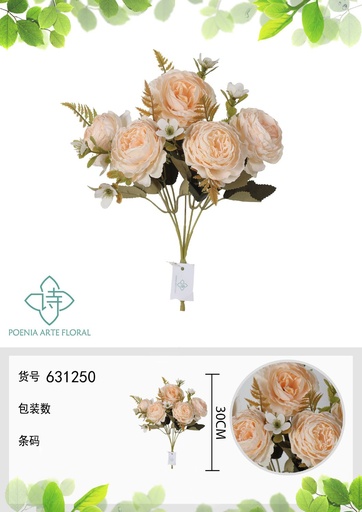 [631250CHAMPAGNE] Ramo de flores artificiales con bordes quemados de peonía occidental de 30 cm - Decoración floral
