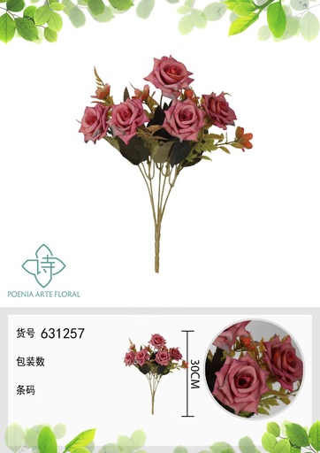 [631257MORADO] Ramo de flores artificiales de magnolia vieja de 30 cm - Decoración floral