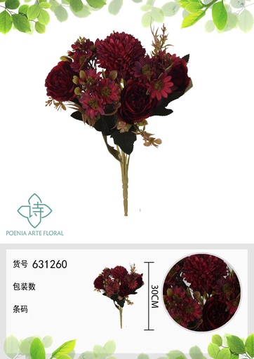 [631260ROJO] Ramo de flores artificiales de peonía YY de 30 cm - Decoración floral