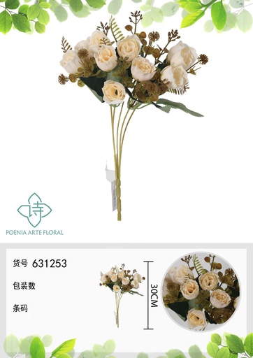 [631253BLANCO] Ramo de flores artificiales de rosa de otoño nueva de 30 cm - Decoración floral