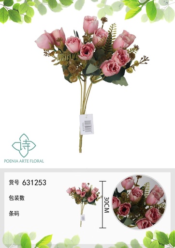 [631253ROSA] Ramo de flores artificiales de rosa de otoño nueva de 30 cm - Decoración floral
