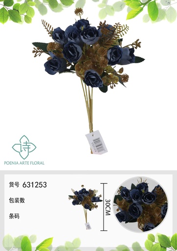 [631253AZUL] Ramo de flores artificiales de rosa de otoño nueva de 30 cm - Decoración floral