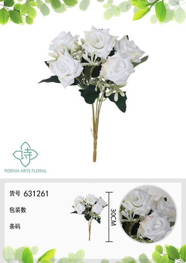 [631261BLANCO] Ramo de flores artificiales de magnolia de belleza de 30 cm - Decoración floral