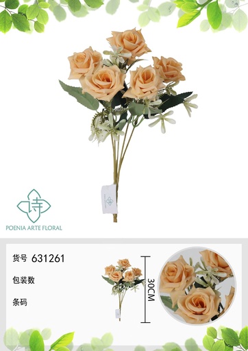 [631261NARANJA] Ramo de flores artificiales de magnolia de belleza de 30 cm - Decoración floral