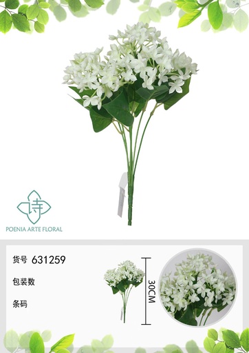 [631259BLANCO] Ramo de flores artificiales de hortensia de goma blanda de 30 cm - Decoración floral