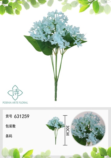 [631259AZUL] Ramo de flores artificiales de hortensia de goma blanda de 30 cm - Decoración floral