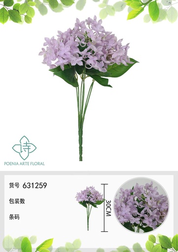 [631259MORADO] Ramo de flores artificiales de hortensia de goma blanda de 30 cm - Decoración floral