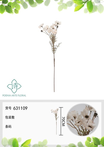 [631109BLANCO] Ramo de flores artificiales de cosmos solitario de 70 cm - Decoración floral