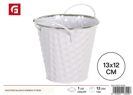 [190313702] Macetero blanco de diseño rombo 13x12 cm - Decoración de jardín