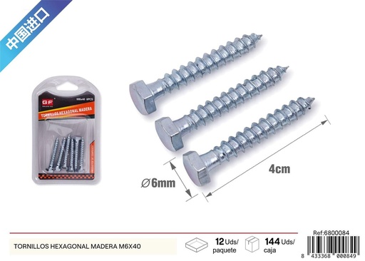 [6800084] Tornillos hexagonal madera M6*40 mm - Accesorios de ferretería