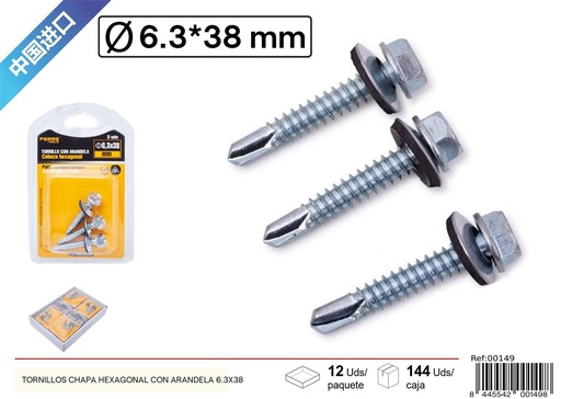[00149] Tornillos chapa hexagonal con arandela 6.3*38 - Accesorios de ferretería