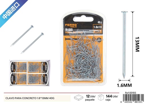 [00193] Clavo para concreto 1.6*13 mm 40 g - Accesorios de ferretería