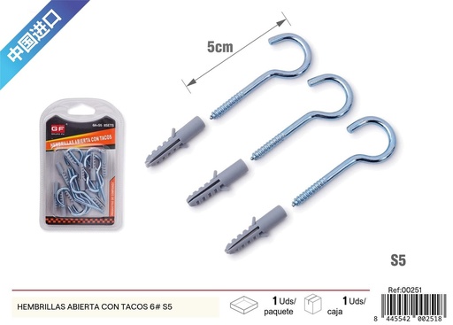 [00251] Hembrillas abiertas con tacos 6+# S5 - Herramientas y ferretería