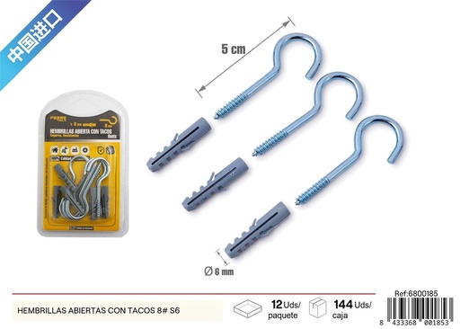 [6800185] Hembrillas abiertas con tacos 8#+S6 - Accesorios de ferretería