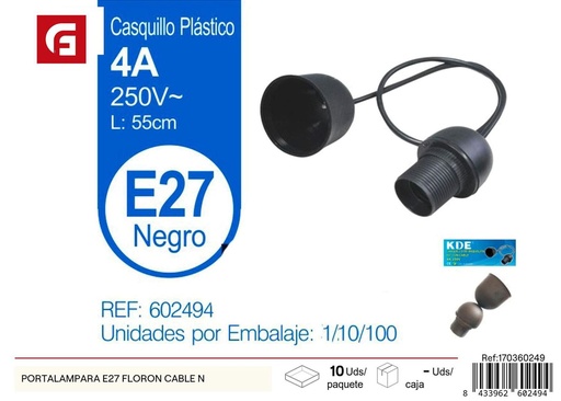 [170360249] Portalámpara E27 Floron cable N - Suministros eléctricos y portalámparas