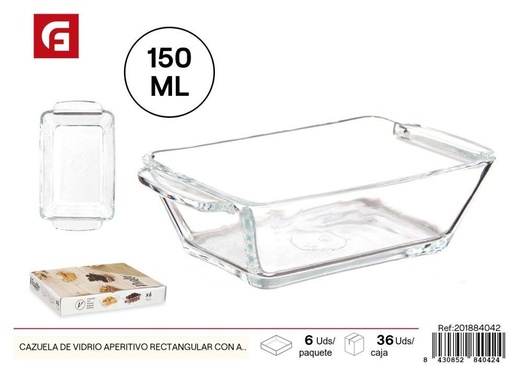[201884042] Cazuela de vidrio aperitivo rectangular con asas - Utensilios de cocina y presentación
