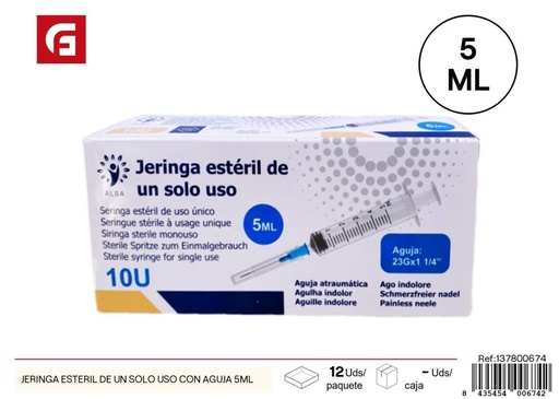 [137800674] Jeringa estéril de un solo uso con aguja 5ml - Equipos médicos y jeringas