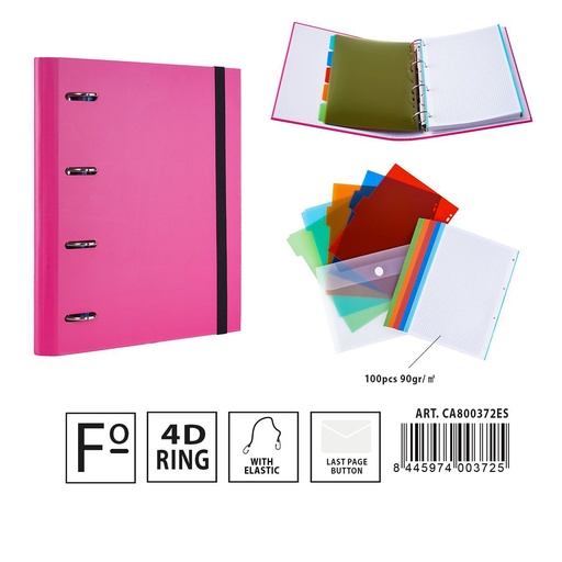 [A001305] Carpeta multifunción 4 anillas D4 28*4*32 cm rosa - Material de oficina y documentos