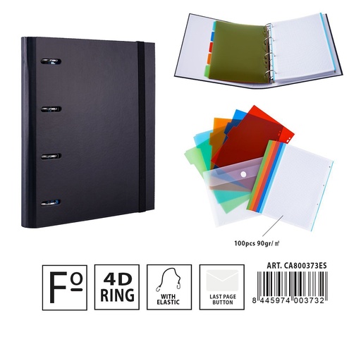 [A001306] Carpeta multifunción 4 anillas D4 28*4*32 cm negro - Material de oficina y documentos