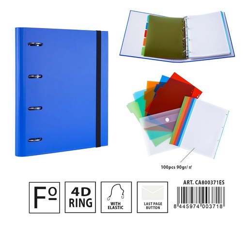 [A001304] Carpeta multifunción 4 anillas D4 28*4*32 cm azul - Material de oficina y documentos