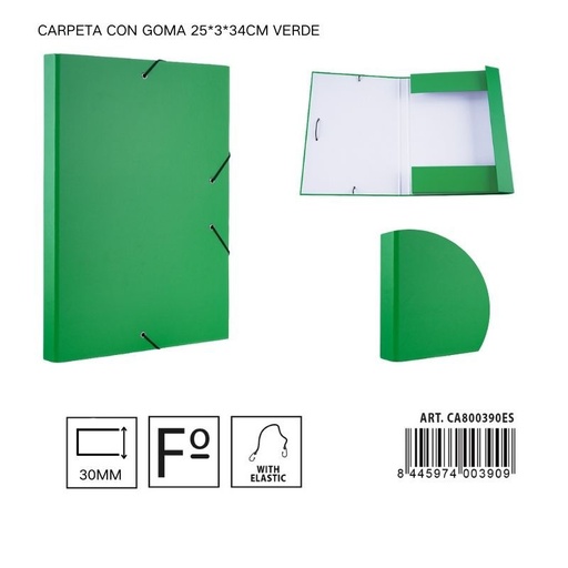 [A001323] Carpeta de papel con goma verde 25*3*34 cm - Carpeta organizadora de documentos