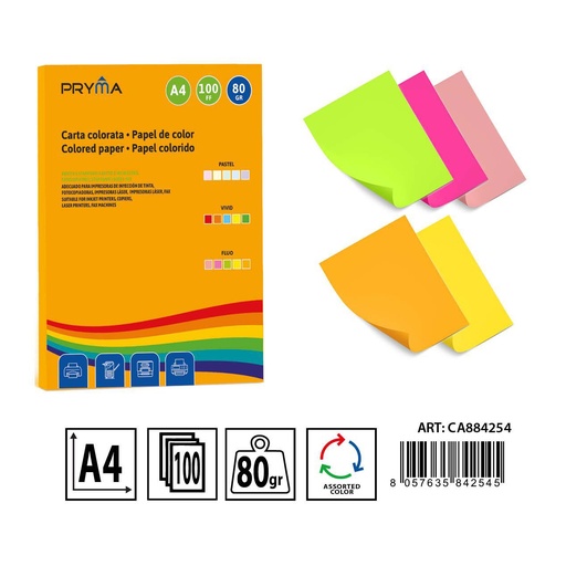 [0233653] Papel de colores fluo A4 100FF 80g - Pack de papel creativo