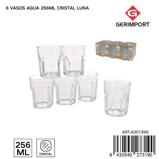 [A001998] Set de 6 vasos agua 256 ml cristal Luna - Tarros de vidrio