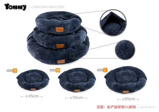 [YM4825-3] Cuna redonda para mascota con manta gris 3 piezas - Camas acogedoras para mascotas