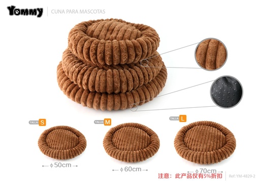 [YM4829-3] Cuna redonda de pelaje de conejo gris 3 piezas - Accesorios de lujo para mascotas