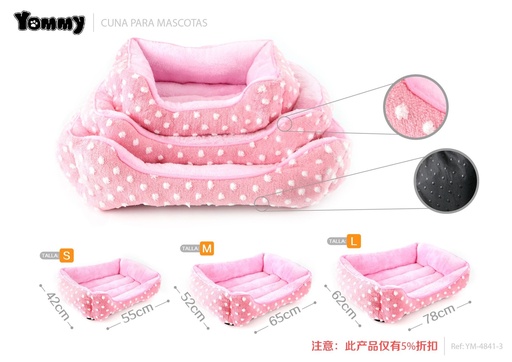 [YM4841-3] Cuna de mascota de terciopelo con diseño de puntos rosa - Productos para mascotas