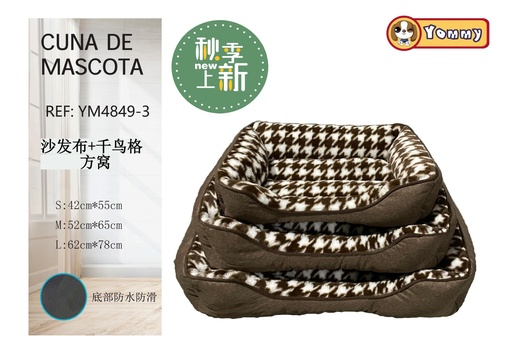 [YM4849-3] Cuna de mascota cuadrada de tela y felpa de ciervo color marrón - Accesorios para mascotas