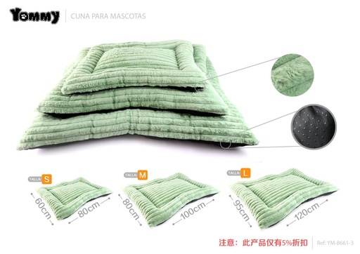 [YM8661-3] Colchoneta de perro de pelaje de conejo verde frijol 3 piezas - Accesorios modernos y entrañables